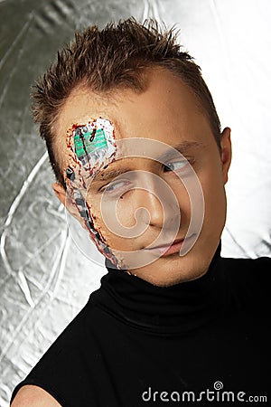 Future human robot with electronic chips and circuit on the head Stock Photo