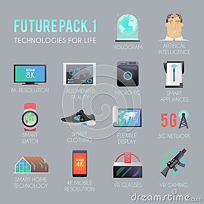 Future icons flat set. Stock Photo