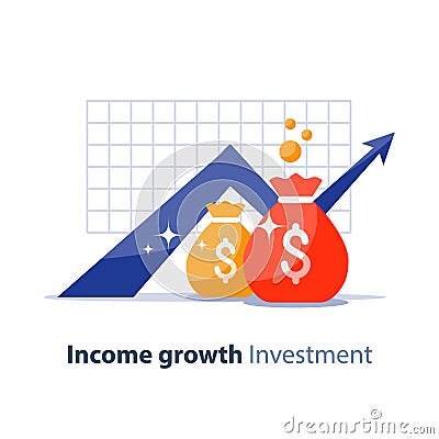 Future investment, time is money, pension fund, superannuation finance, money bags, vector icon Vector Illustration
