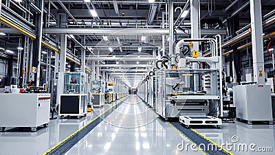 Future of Manufacturing Automated Production Line in a Modern HighTech Factory Efficient Robotics and Machinery for Stock Photo