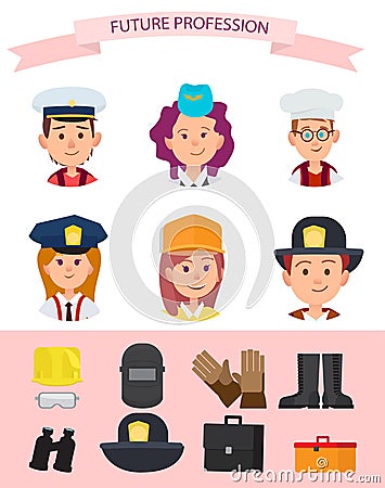 Children in Uniform and Their Future Professions Vector Illustration