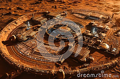 Future Mars base or scientific facility. AI generated. Stock Photo