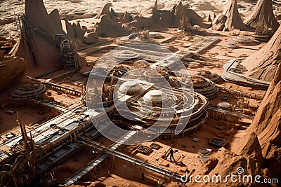 Future Mars base or scientific facility. AI generated. Stock Photo