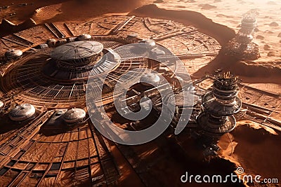 Future Mars base or scientific facility. AI generated. Stock Photo