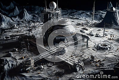 Future Moon base or scientific facility. AI generated. Stock Photo