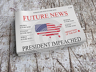 Future News Newspaper Concept: US President Impeached 3d illustration Cartoon Illustration