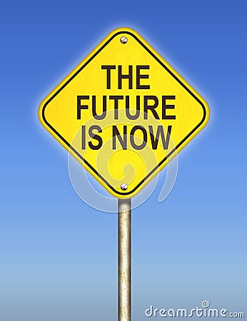 The Future is Now Road Sign Cartoon Illustration