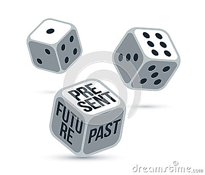 Future past and present dices rolling and choosing vector illustration, concept of living in memories or plans or enjoying life Vector Illustration