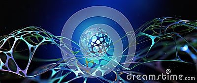 Future processor. Quantum CPU in the nanotech computer network Cartoon Illustration