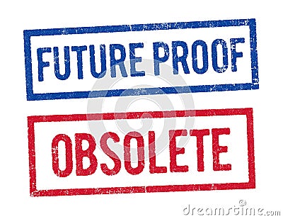 Future proof and Obsolete stamps Cartoon Illustration