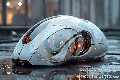 Future Robot vacuum cleaner . Wireless device. Smart cleaning technology Stock Photo