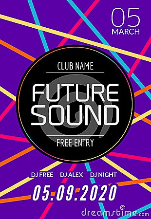 Future sound music party template, dance party flyer, brochure. Night party club creative banner or poster with DJ Vector Illustration