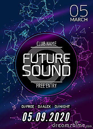 Future sound music party template, dance party flyer, brochure. Night party club creative banner or poster with DJ Vector Illustration