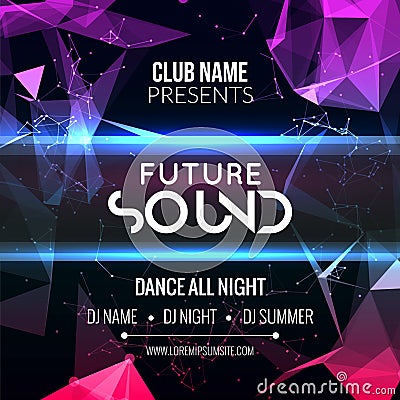 Future sound Party Template, Dance Party Flyer, brochure. Night Party Club Banner Poster. Vector Illustration