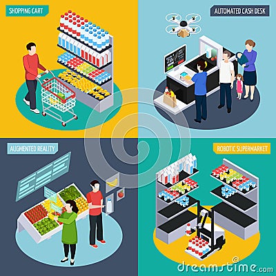 Future Super Market Isometric Concept Vector Illustration