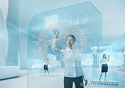 Future teamwork concept. Future technology touchscreen interface Stock Photo