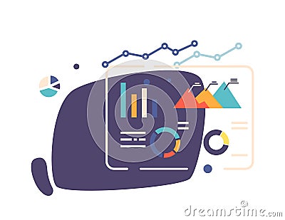 Future Technology Abstract Concept with Artificial Intelligence Dashboard with Charts, Graphs and Business Information Vector Illustration