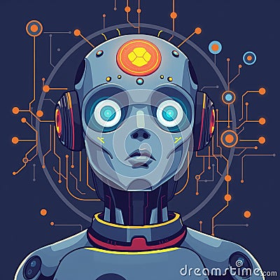 Future Technology AI Robot Chatgpt Illustration LLM Sentience Consciousness Computing Neural Singularity Cartoon Illustration