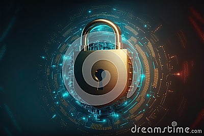 future technology data protection, Cybersecurity padlock protection, Ai generative Stock Photo