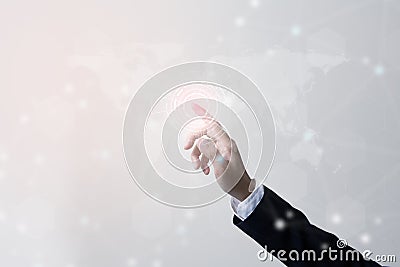 Future of technology network concept,Businessman holding worldwide network. Stock Photo