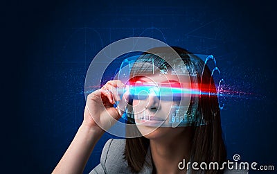 Future woman with high tech smart glasses Stock Photo