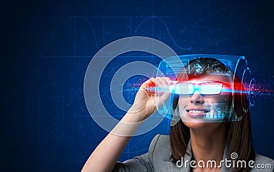 Future woman with high tech smart glasses Stock Photo