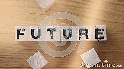 Future word letters on wooden cubes. Expectations concept Stock Photo