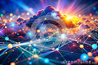 FutureForward IT Infrastructure A Bokeh Perspective on Cloud Computing and Network Architecture Stock Photo