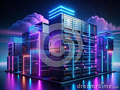 FutureProof Data Storage Secure and Efficient Cloud Server Infrastructure Powered by CuttingEdge Neon Data Center Stock Photo