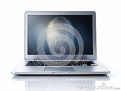 FutureProof Your Data A Secure Laptop with Fingerprint Authentication Double Exposure Image Highlighting Enhanced Stock Photo
