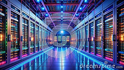 FutureProofing Communication An Inside Look at a CuttingEdge Data Center Showcasing StateoftheArt Server Rack Stock Photo