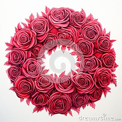 Futurism Printmaking: Red Rose Wreath In Multilayered Mixed Media Stock Photo