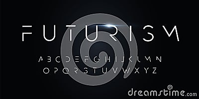Futurism style alphabet. Thin segment line font, minimalist type for modern futuristic logo, elegant monogram, digital Vector Illustration