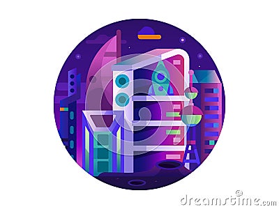 Futurist City on Space Icon in Gradient Design Vector Illustration