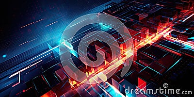 Futuristic abstract backdrop: high-tech elements, precision patterns, vibrant hues. Luminescent lines merge innovation Stock Photo