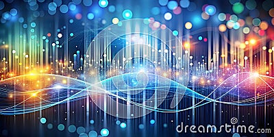 futuristic abstract background with bright digital lines and dots, abstract bright digital background featuring intertwining lines Stock Photo