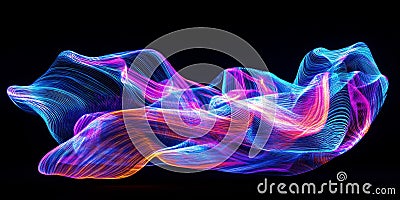 A futuristic abstract background featuring a mesmerizing array of floating holographic light trails, Stock Photo