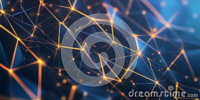 A futuristic abstract background featuring neon-lit triangular prisms dynamically shifting in a Stock Photo