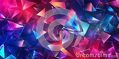 A futuristic abstract background featuring neon-lit triangular prisms dynamically shifting in a Stock Photo