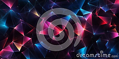 A futuristic abstract background featuring neon-lit triangular prisms dynamically shifting in a Stock Photo