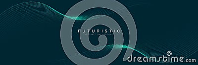 Futuristic abstract background with flowing particles wave. Shiny moving lines design element. Digital future technology concept. Vector Illustration