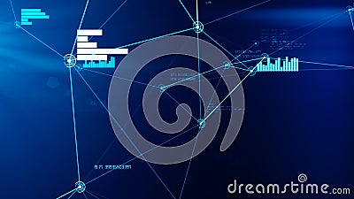 Futuristic abstract blue network and data connection grid illustration Cartoon Illustration