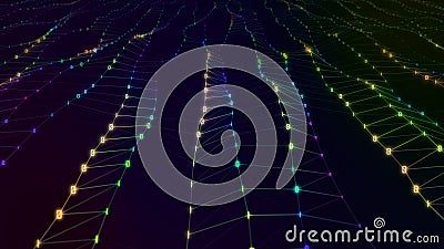Futuristic abstract digital binary bright surface wave with Field of View Cartoon Illustration