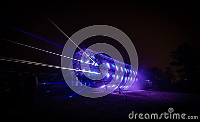 Futuristic abstract glowing colorful photon tunnel light by DMX lights Stock Photo