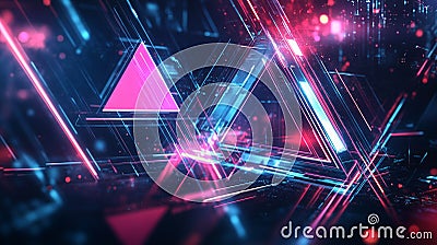 Futuristic Abstract Neon Geometric Patterns With Dynamic Triangular Forms Stock Photo