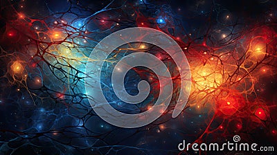 Futuristic abstract neuron background with glowing lines and particles. 3D rendering Cartoon Illustration