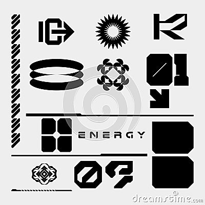 Futuristic abstract shape element vector clip art cyberpunk interface icon, triagle, robotic head modern monochrome web editable Vector Illustration