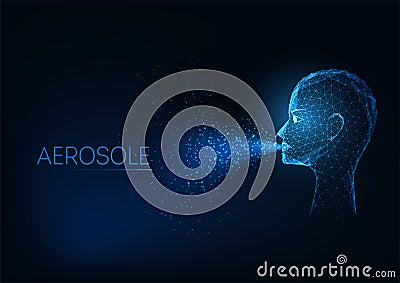 Futuristic aerosool formation during breething concept with human head and airborne infection Cartoon Illustration