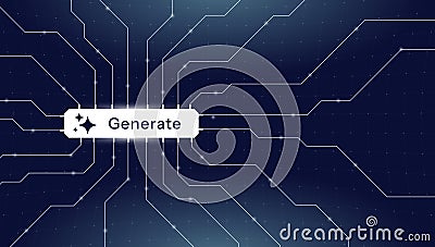 Futuristic AI banner with generative adversarial network, large language model and digital connections. Artificial Vector Illustration