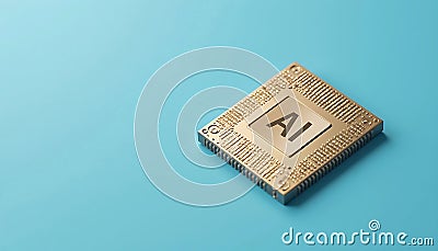 Futuristic AI chip on blue background. cpu. artificial intelligence chip, AI Technology, AI Hardware, machine learning. advanced Stock Photo